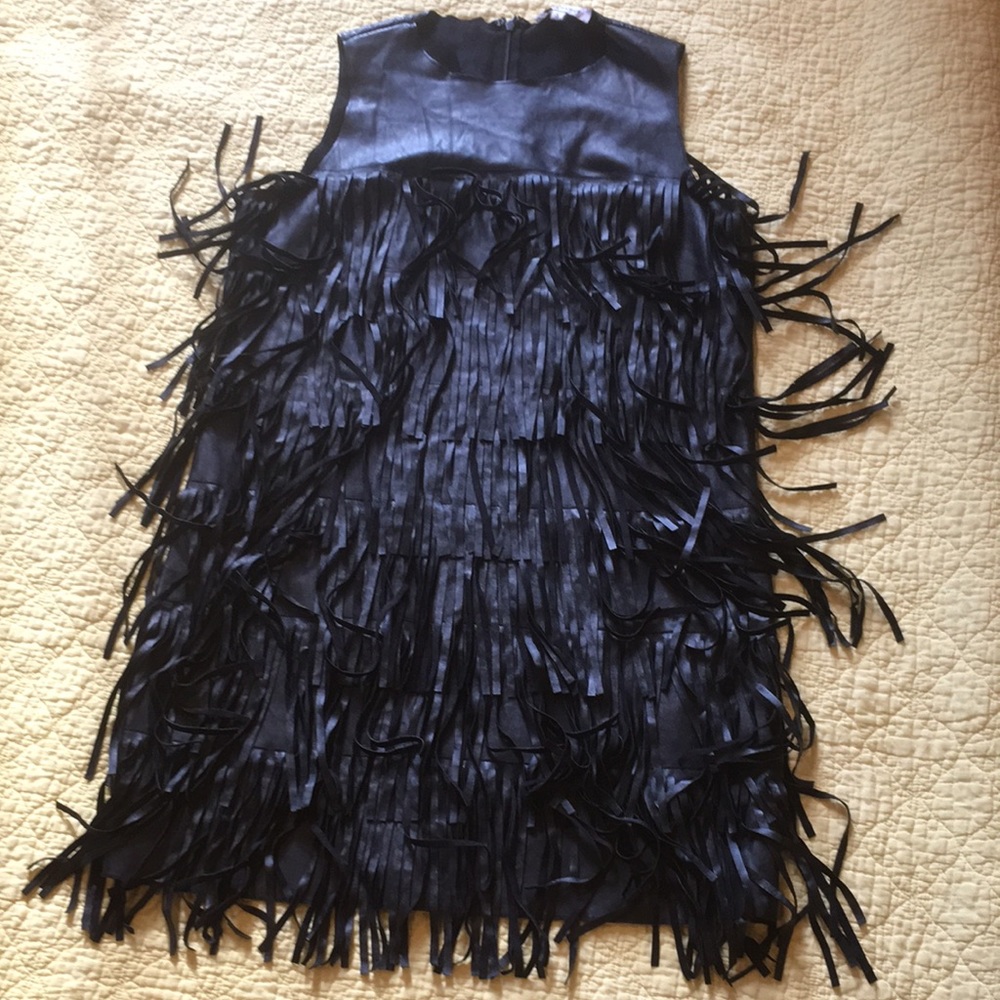 Glamorous Black Fringe Faux Leather Sleeves Dress size Small
